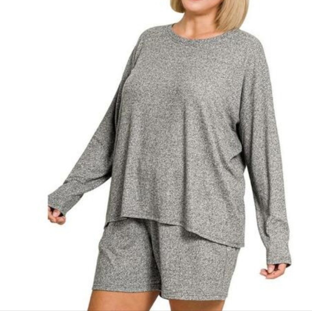 #0492 1X+ NEW ZENANA Black Hacci Set Top & Shorts TOP: 29-31"ptp 26"Long SOFT!!
